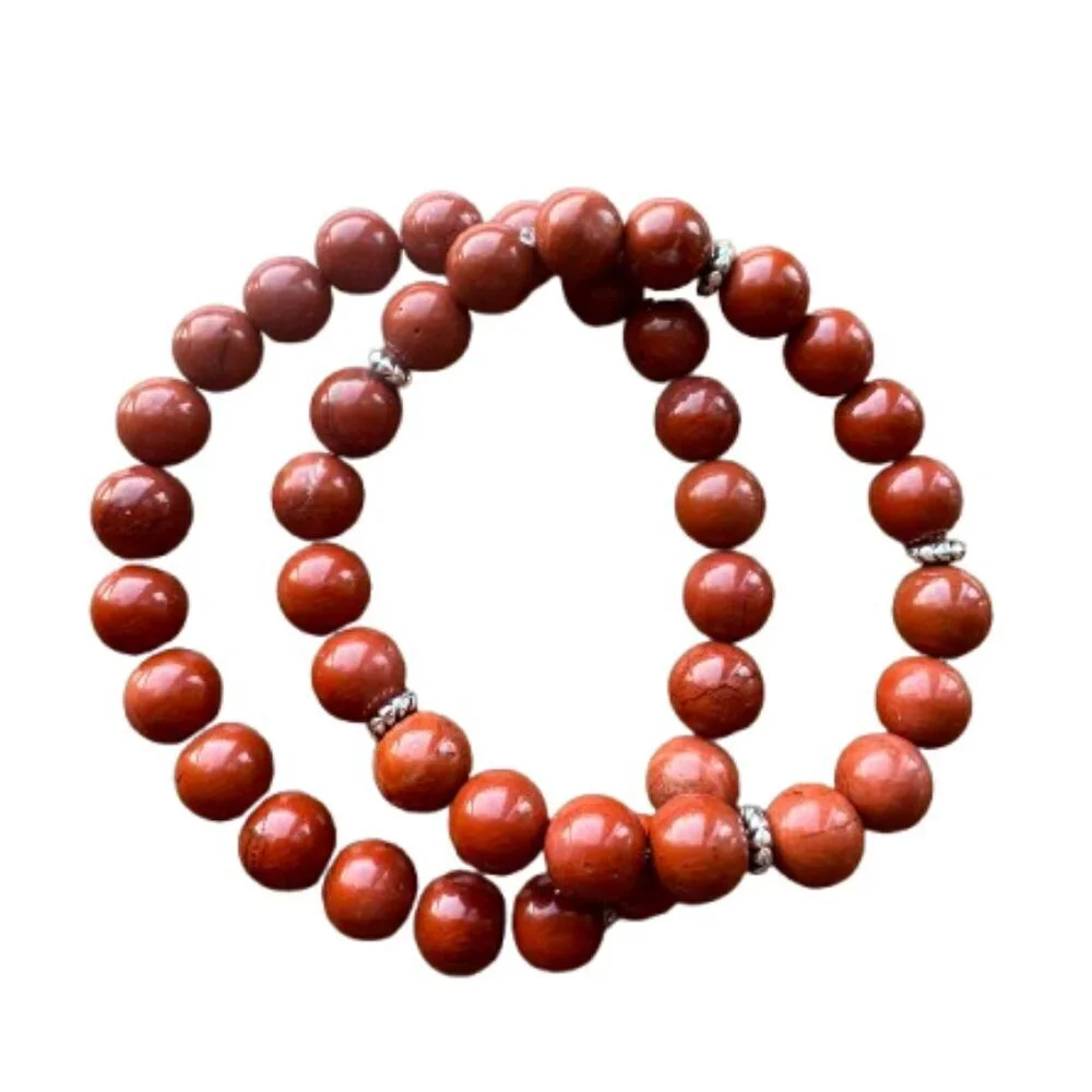 Set of 2 men's stretch bracelets - Red Jasper natural stones, 8